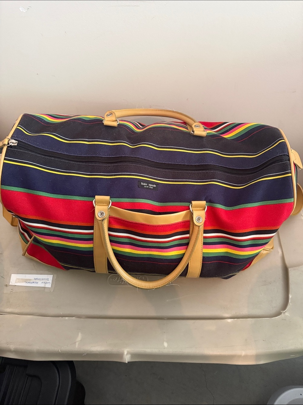 kate spade Multicolor Striped Travel Duffel with Yellow Trim
